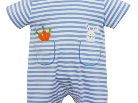 Bunny w Carrot-Blue Stripe Knit Romper Online Hot Sale