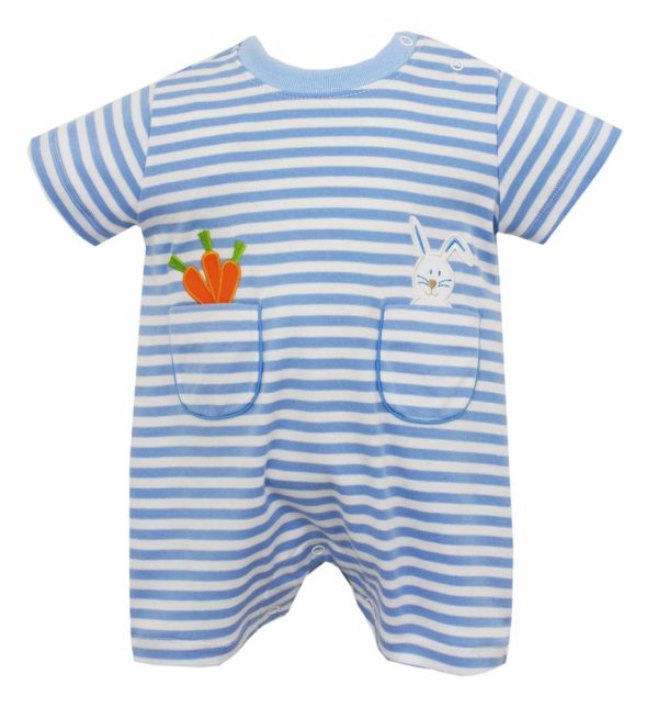 Bunny w Carrot-Blue Stripe Knit Romper Online Hot Sale