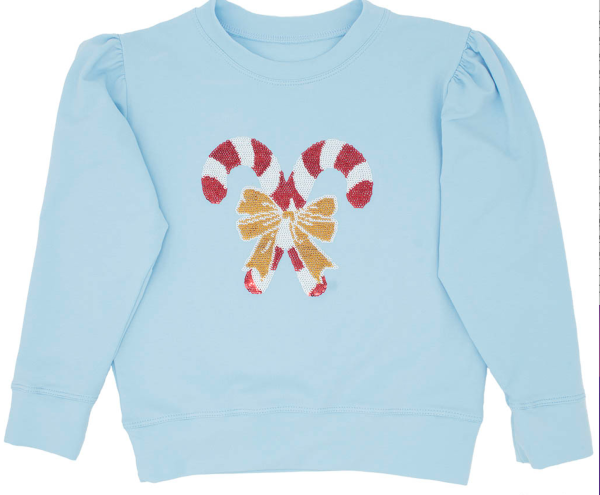 Holly Sweatshirt w Sequin Candy Canes Online Sale