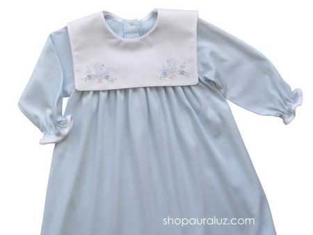 Knit Blue Dress with Square Collar & Embroidered Bird Online Hot Sale