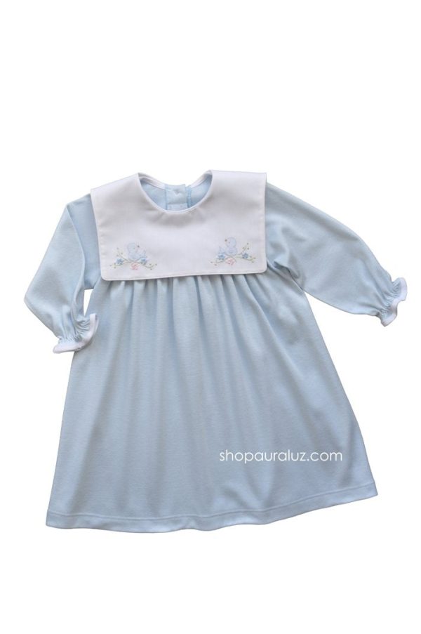 Knit Blue Dress with Square Collar & Embroidered Bird Online Hot Sale